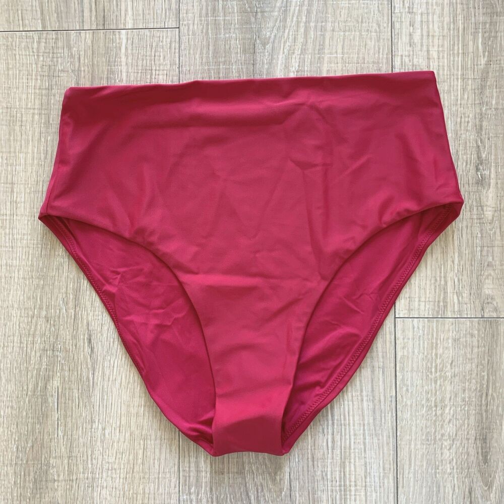 Quince Italian High-Rise Bikini Bottom Swim Berry Pink Womens Large L